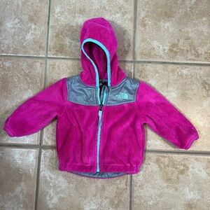 The North Face 6-12m baby fleece jacket pink teal grey